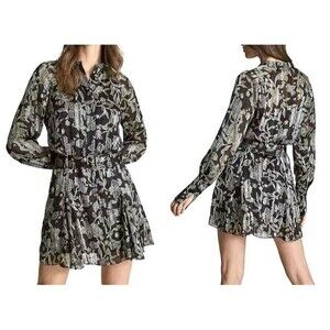 Reiss Women Larissa Mini Dress 6 Floral Belted Long Sleeve Event Party Easter